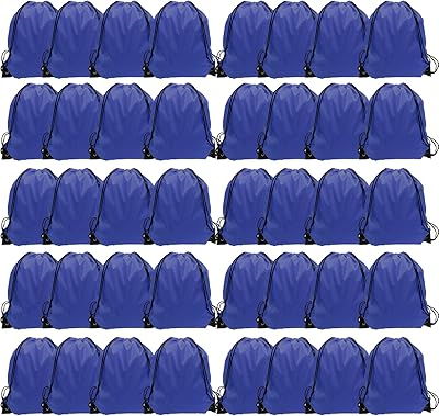 GoodtoU Drawstring Backpack Bulk Drawstring Bags 48 Pcs Blue Draw String Back Sack for Gym Travel