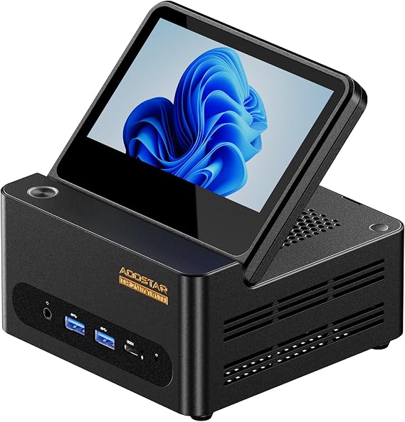 AOOSTAR G-FLIP Ryzen 7 H 255 (up to 4.9 GHz) Barebone Mini Desktop Computer with 5 Inch HD Screen No RAM No M.2 SSD Micro Gaming PC OCuLink/4K HDMI/2xUSB4/2x2.5G LAN for Office Home Cinema