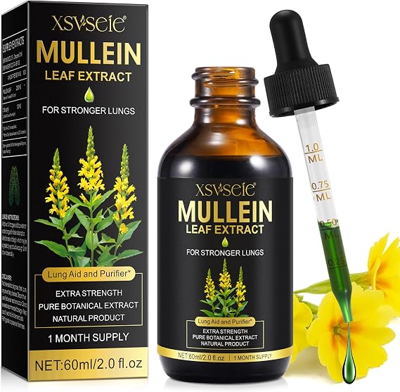 Mullein Leaf Extract for Lungs, Mullein Drops for Lungs, Mullein Leaf Extract Supplement, Natural Lung Cleanse & Respiratory Support, Vegan, Fast Absorption - 60ml