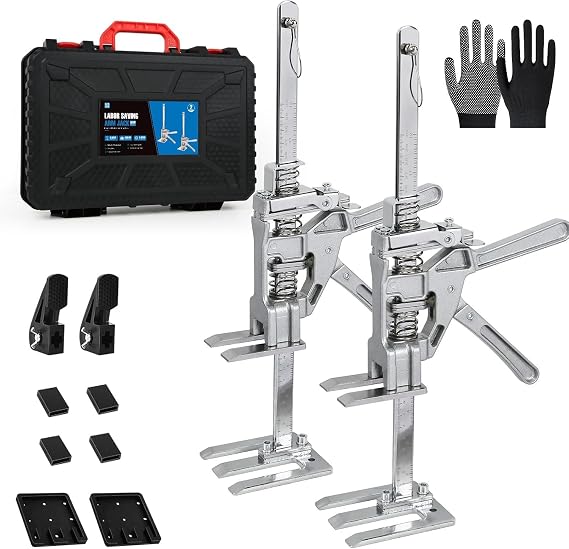 USOR Labor Saving Arm 2 Pack, Adjustable Hand Lifting Jack and Furniture Lifter Tool, Heavy Duty Arm Jack with 440 lb Capacity for Cabinets, Drywall, and Woodworking (Toolbox Version)