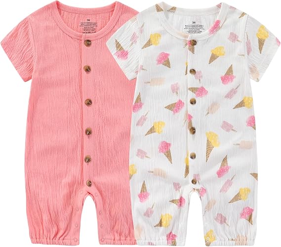 Ruliby Baby Girl Romper Button Jumpsuit Summer Infant Boy Clothes for 0-24 Months