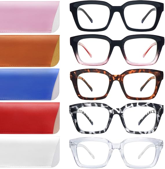 Retro Oversized Reading Glasses for Women, Blue Light Blocking Ladies Computer Readers Spring Hinge Square Frame