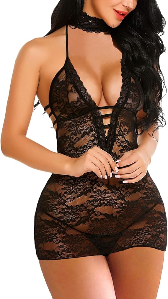 Avidlove Women Babydoll Lingerie Lace Chemise Halter Nightwear Teddy Dress