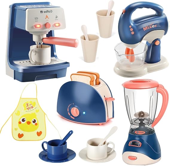 LOVE LIFE Kitchen Appliance Toy Set Food Processor Children's Set with Mixer Toaster Coffee Machine Mixer More Ideal Role Play Gift for Girls and Boys from 3 Years