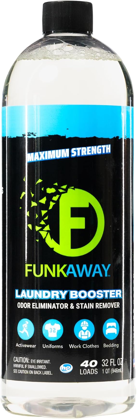 FunkAway Laundry Detergent Booster, 32 oz., Eliminates Extreme Trapped-In Odors and Stains from Activewear, Sports Uniforms, Pet Bedding, Towels and Bed Linens