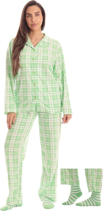 #followme Printed Microfleece Button Front PJ Pant Set with Socks