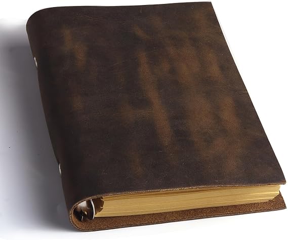 Leather Refillable Notebook,Vintage Leather Journal Diary Journal,7 x 5 IN A6 Binder Notebook (Dark Brown)