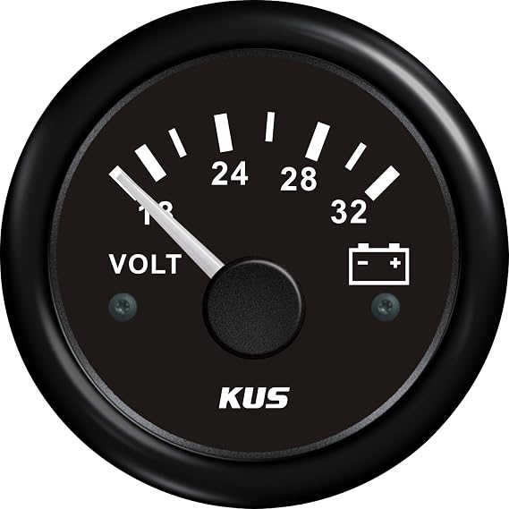 KUS Analog Voltmeter Gauge, CMVR-BB, 18-32V Range, 24V, 2" (52mm)