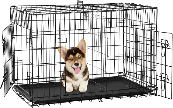 24" Black Dog Cage Large XXL Dog Crates for Large Dogs Folding Dog Kennels and Metal Wire Crates Pet Animal Segregation Cage Crate with Double-Door,for Dog Training Indoor