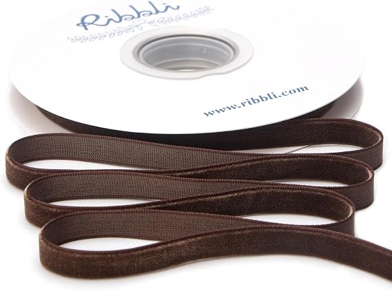 Ribbli Polyester Brown Velvet Ribbon,3/8 Inches Continuous10-Yard Spool,Christmas Ribbon for Gift Wrapping,Floral Bouquets, Home Decor