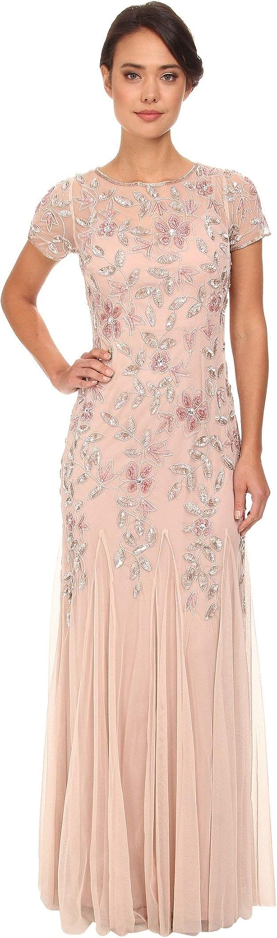 Adrianna Papell Women's Floral Beaded Godet Gown Dress