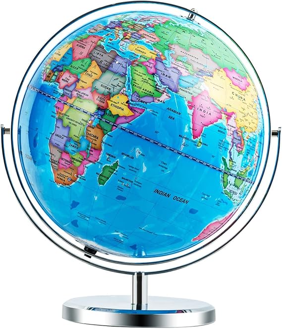Goplus 13" Large World Globe with Stand, 720 Rotating Illuminated Globe with LED Lights, Metal Base, Desktop Geographic Globe for Home Office
