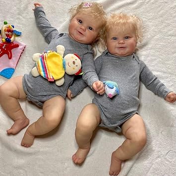 Anano 20 Inch Reborn Baby Dolls Toddler Girl Realistic Silicone Newborn Dolls Sweet Real Life Dolls for Babies (Gray Twins 20")