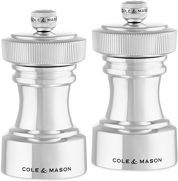 Cole & Mason Hoxton Mill - Table Salt Grinder & Pepper Grinder with Precision+ Grinder - Kitchen & Home Accessory - Silver Plated