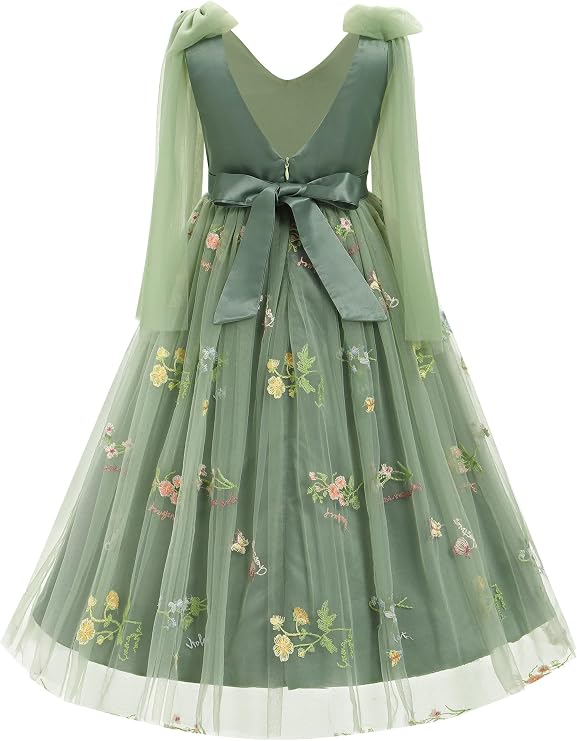 IBAKOM Flower Girl Maxi Dress Wedding Formal Junior Bridesmaid Floral Gown