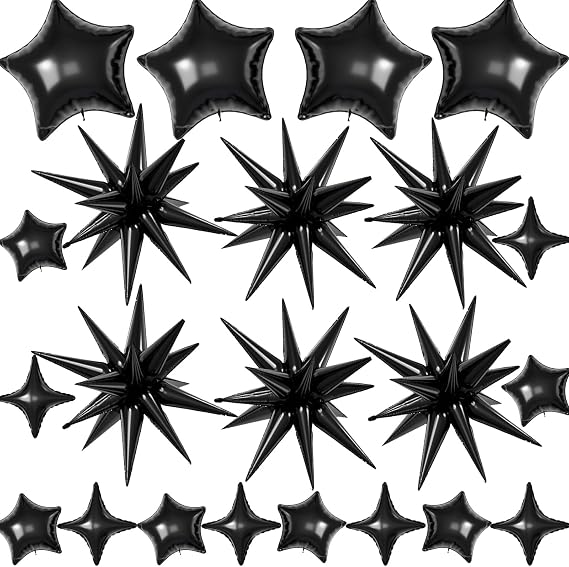 22 Pcs Black Star Balloons,22/18/10 Inch Star Foil Mylar Balloon