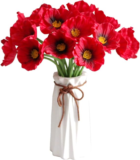 Mandy's 10 Stems Red PU Poppy Artificial Flowers