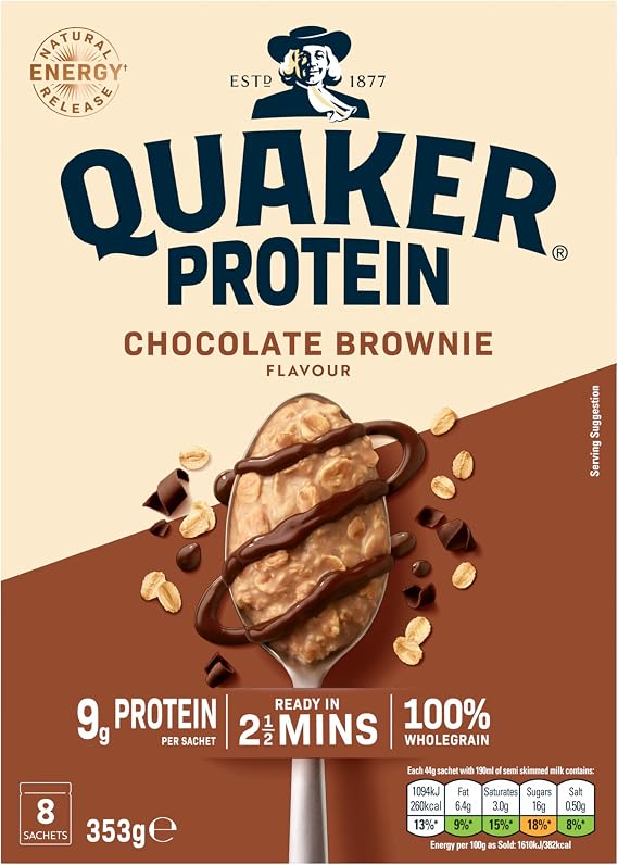 Quaker Oats High Protein Chocolate Brownie Porridge Sachets 8x44g