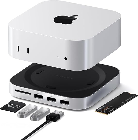 Satechi Mac mini M6, M5 Pro, M4 Hub & Stand with NVMe SSD Enclosure, Silver