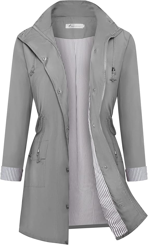 Twinklady Rain Jacket Women Windbreaker Striped Climbing Raincoats Waterproof Lightweight Outdoor Hooded Trench Coats