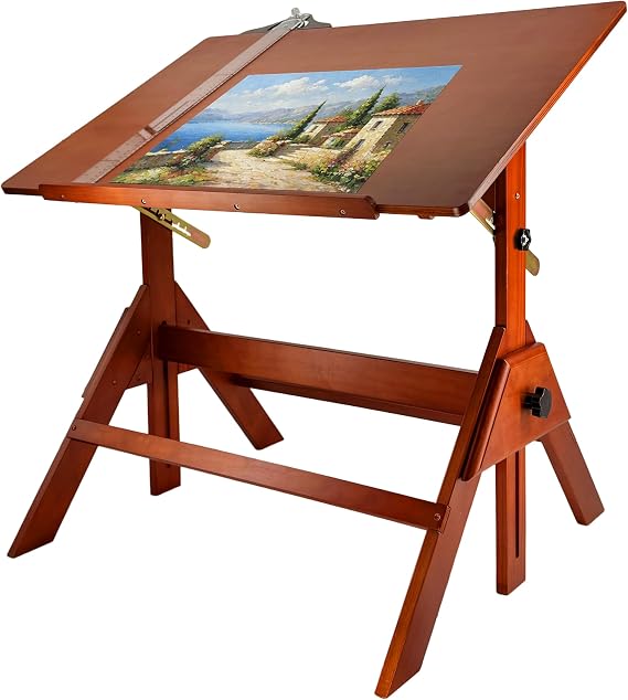 Walnut Solid Wood Adjustable Drafting Table, Art Drawing Desk
