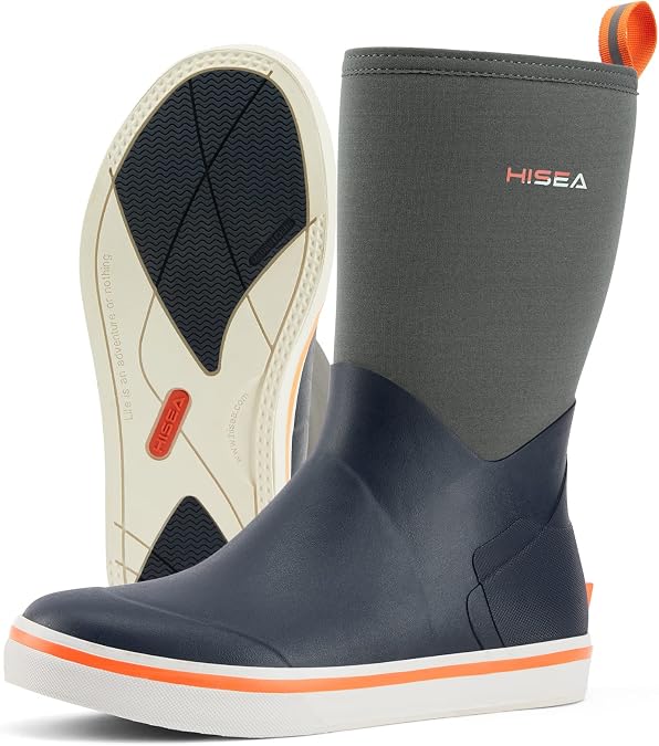 HISEA Mens Deck Boots Mid Calf Waterproof Rubber Rain Boot