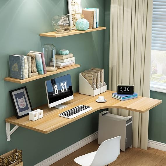 Wall Mounted Folding Computer Desk with Drop Leaf for Small Spaces Space Saving Floating Desk with Metal Stand Ideal for Office Bedroom Kitchen or Dining Area