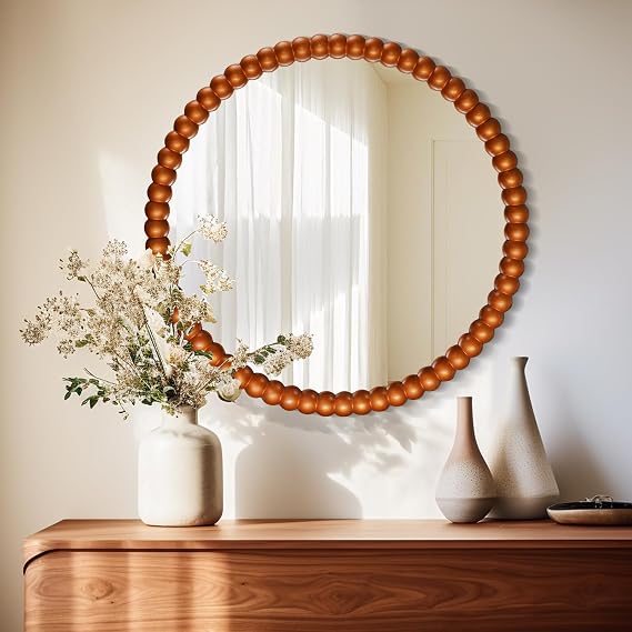 WallBeyond Round Mirrors for Wall Decor, 28 inch Wall Mirror Decorative with Beaded Framed for Home Decoration Entryway Living Room Bedroom, Gold