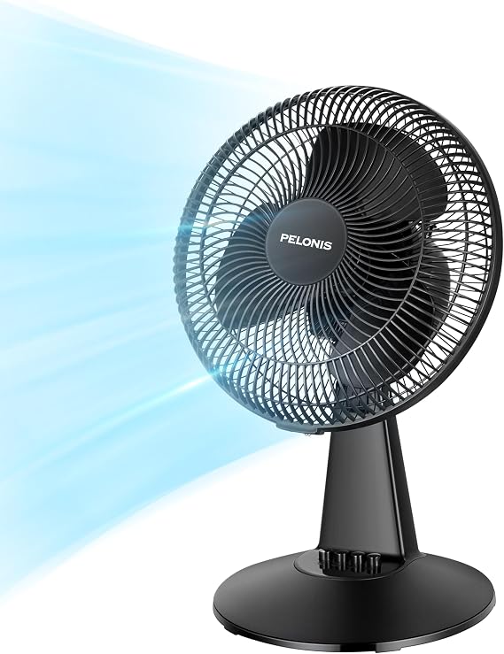 PELONIS Table Fan 12-Inch, 120 Oscillating Table Fan Small Portable Electric Plug-In Desk Fan with 3-Speeds, 126 Adjustable Tilt Head for Bedroom and Office Black