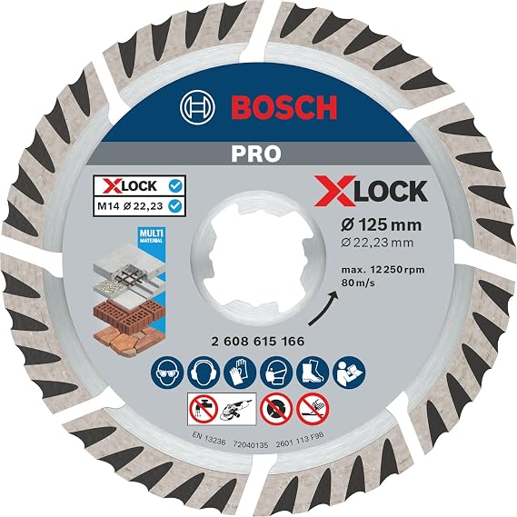 Bosch Professional Elmas Kesme Diski, Standart (Evrensel, X-Lock, Delik Çapı: 22,23 mm, Kesme Genişliği 2 mm), 2608615166, Gri, 12,5 cm [Enerji Sınıfı B]
