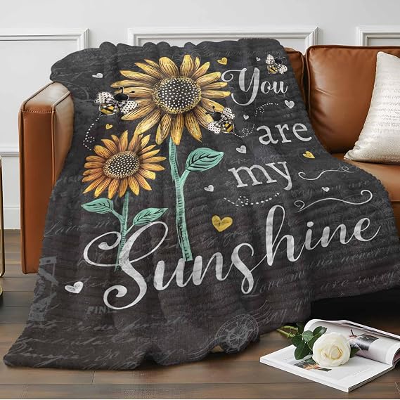 Fleece Throw Blanket for Couch, Farmhouse Sunflowers Microfiber Flannel Blanket for All Season, Summer Floral My Sunshine Vintage Lightweight Fuzzy Plush Throw Blankets for Car, Office, 40"x50"