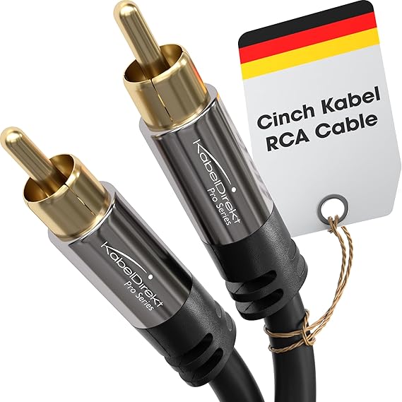 KabelDirekt – 5m – Cinch derin bas hoparlör kablosu, 1x1 Cinch/RCA, ses/dijital/video (koaksiyel kablo, RCA fişi/fiş, amplifikatör/HiFi, ses sinyali veya kompozit video için, 75 ohm, siyah)