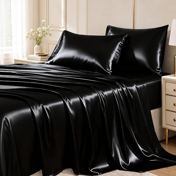 CozyLux Queen Satin Sheets, Fits Mattresses up to 14 Inches, 4-Piece
