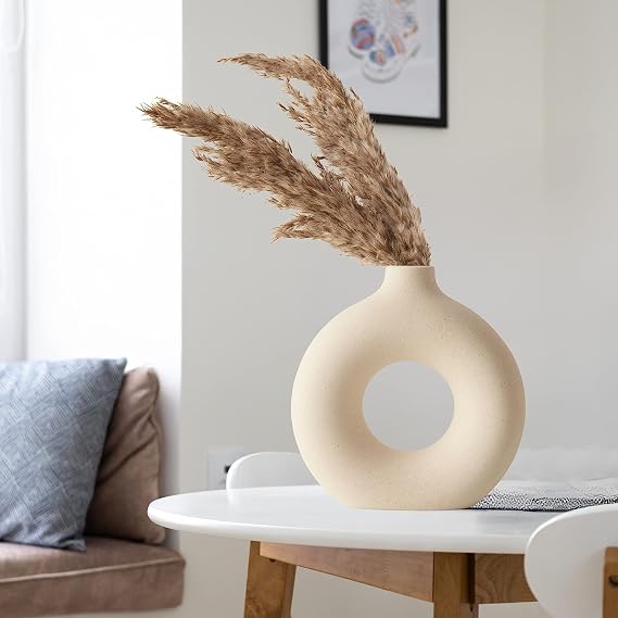 Sapphire White Ceramic Vase - for Modern Home Decor,Round Matte Pampas Flower Vases Minimalist Nordic Boho Ins Style for Wedding Dinner Table Party Living Room Office Bedroom, Vase - Decorative Gift