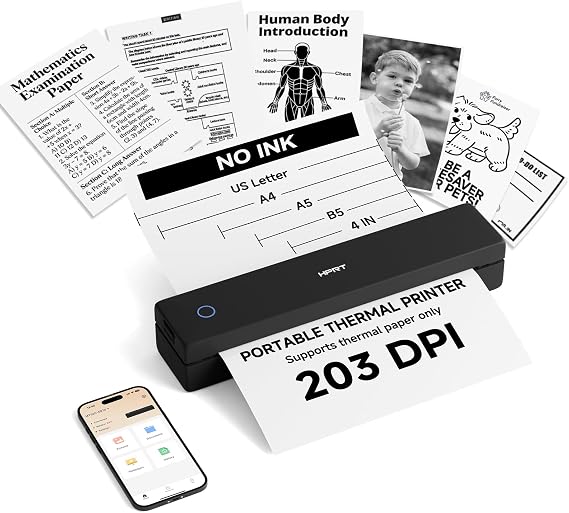 HPRT Inkless Portable Thermal Printer Wireless for Travel,MT620,203 DPI