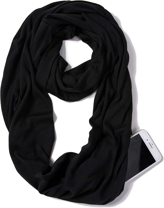 elzama Infinity Loop Solid Color Scarf With Hidden Zipper Pocket For Women - Lightweight Travel Neck Wrap