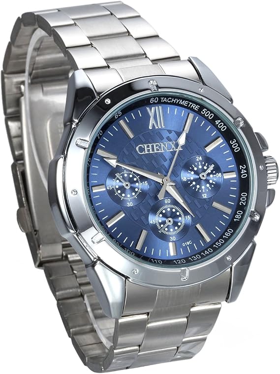 JewelryWe Herren Armbanduhr Business Casual Analog Quarz Uhr mit Edelstahl Armband Blau Schwarz Weiss Zifferblatt