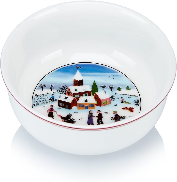 Villeroy & Boch Naif Christmas Soup/Cereal Bowl, 10oz | White porcelain soup bowl, made in Germany, dishwasher and microwave safe, for the holiday table, serves soup or cereal