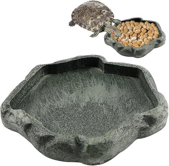 AYNEFY Reptile Food Water Rock Bowls,Resin Reptile Feeder Lizard Feeding Dish Amphibian Feeder Bowl Terrarium Decor for Bearded Dragons Leopard Gecko Frog Snake(Emerald