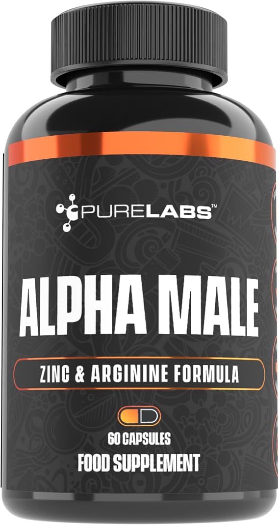 Alpha Male Testosterone Support for Men – 60 Capsules – High Strength Vitality & Muscle Support Supplement with Tribulus, Zinc & Vitamin D3 – Maintain Normal Testosterone Levels & Energy – Pure Labs