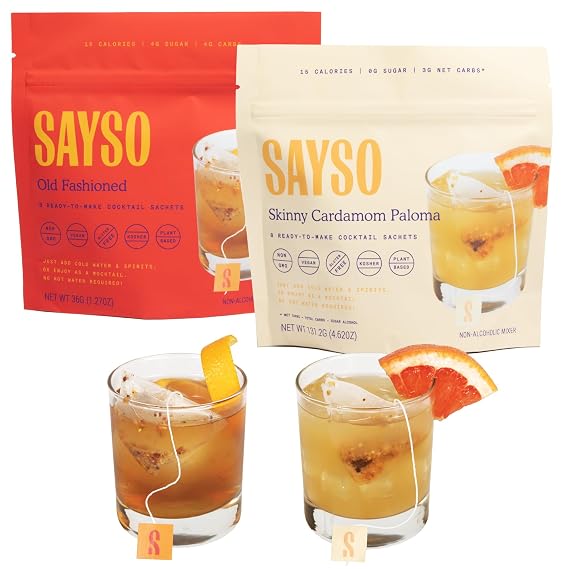 SAYSO Skinny Cardamom Paloma & Old Fashioned Cocktail Tea Bags - Mixers Bundle | Organic, Low-calorie & Low Sugar - 2x 8 count