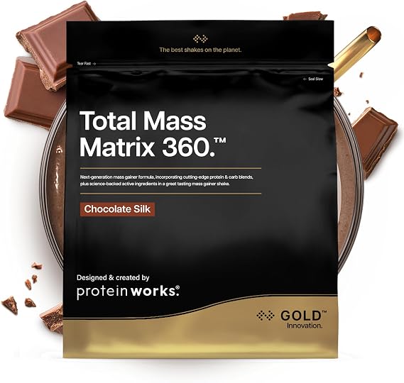Protein Works | Total Mass Matrix 360 - GOLD Innovation, Tri Protein Blend, Mass Gainer Protein Powder, Creatine Monohydrate, Glutamine, Vitamins & Minerals, Strawberries 'n' Cream, 5 Servings, 1.32kg
