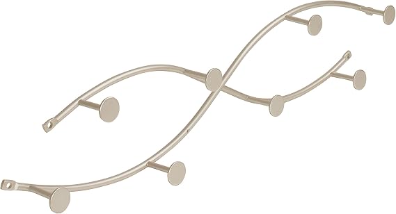 Spectrum Sweep Decorative Metal Coat Rack 8 Hook Wall Mounted Hook Rail for Hanging Coats Hats Bags and More, Easy Install Heavy Duty Steel Organizer for Entryway Bathroom Bedroom Decor, Satin Nickel