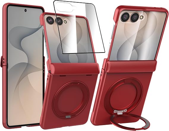 Samsung Galaxy Z Flip 8用磁気ケース、Mag-Safe対応、センターヒンジ保護、360°回転フィンガーリングホルダー、スクリーンプロテクター内蔵PC素材 Galaxy Z Flip 8 2026用
