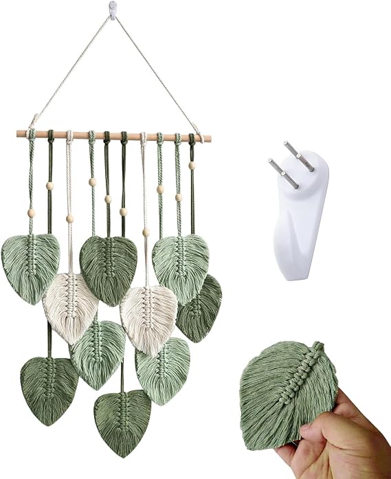 GMBANK Macrame Leaf Wall Hanging Tapestry, Handmade Woven Boho Wall Decor