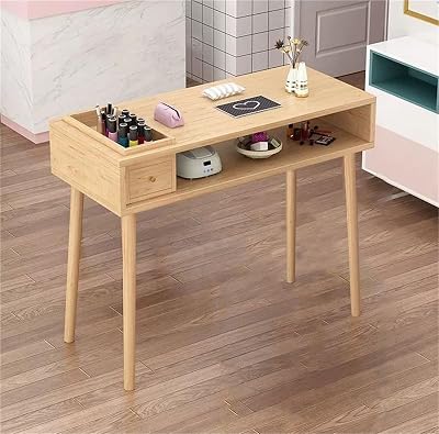 Solid Wood Nail Tech Desk with Drawer Nail Desk with Large Desktop Computer Desk Computer Desk Storage Design with Grooves for Nail Salon Home,Living Room