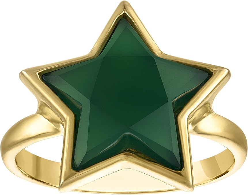 Tiara Gold Ring with Star-Shaped Green Gemstone Polished Band Statement Jewelry for Women
