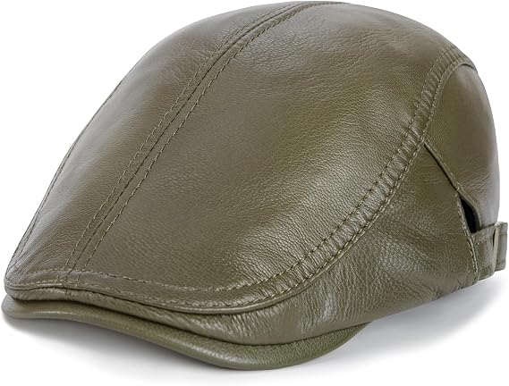VOBOOM Men Women Adjustable Genuine Leather Ivy Cap Newsboy Hat