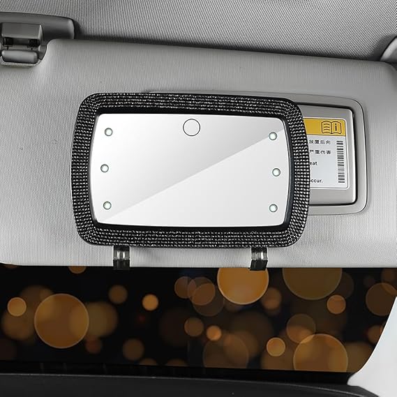 Car Makeup Mirror with LED Lights, Bling Crystal Car Sun Visor Vanity Mirror High-Definition Rearview Mirror Makeup Mirror Sun-Shading Cosmetic Mirror Universal For Car Truck SUV