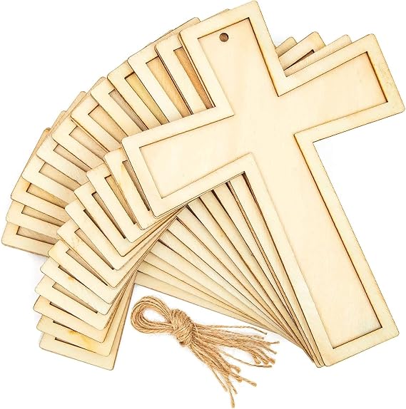 Bright Creations Unfinished Wooden Cross - DIY Crafts for Kids & Teens - Bulk Wood Crosses for Baptism Centerpieces & Favors - 12 Pack, 3.8 x 5 in, Jute String